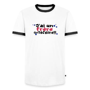 mon frère déchire - T-shirt contrasté Homme - blanc/noir - Devant - AI Model Female 172 light (172cm) & AI Model Male 178 dark (178cm)