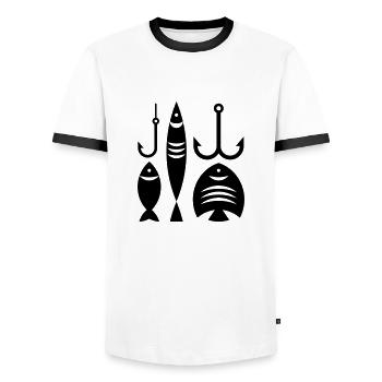 Fische, Anker und Haken - Männer Kontrast-T-Shirt - Weiß/Schwarz - Vorne - AI Model Female 172 light (172cm) & AI Model Male 178 dark (178cm)