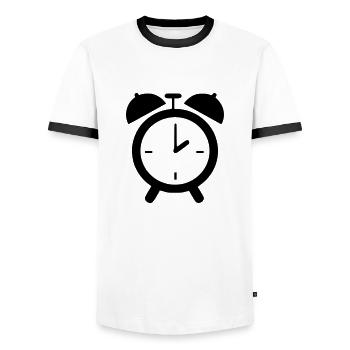 wecker - Männer Kontrast-T-Shirt - Weiß/Schwarz - Vorne - AI Model Female 172 light (172cm) & AI Model Male 178 dark (178cm)