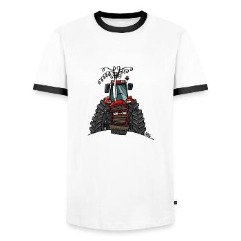 0504 Case 856XL - Men's Ringer Shirt - white/black - Front - AI Model Female 172 light (172cm) & AI Model Male 178 dark (178cm)