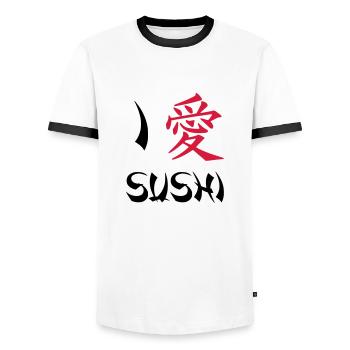 I love Sushi - Men's Ringer Shirt - white/black - Front - AI Model Female 172 light (172cm) & AI Model Male 178 dark (178cm)
