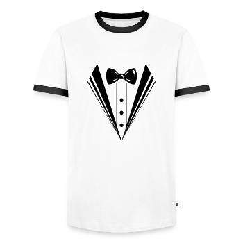 anzug - Männer Kontrast-T-Shirt - Weiß/Schwarz - Vorne - AI Model Female 172 light (172cm) & AI Model Male 178 dark (178cm)