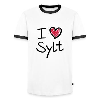 i_love_sylt__f2 - Männer Kontrast-T-Shirt - Weiß/Schwarz - Vorne - AI Model Female 172 light (172cm) & AI Model Male 178 dark (178cm)