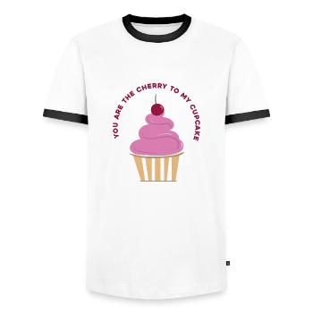 Cupcake - Your are my Cherry - Declaration of Love - Men's Ringer Shirt - white/black - Front - AI Model Female 172 light (172cm) & AI Model Male 178 dark (178cm)