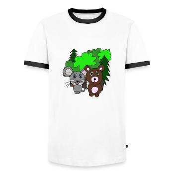 Mouse and bear in the forest. Friends. gift - Men's Ringer Shirt - white/black - Front - AI Model Female 172 light (172cm) & AI Model Male 178 dark (178cm)