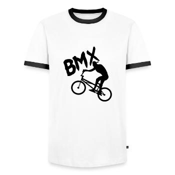 bmx - Men's Ringer Shirt - white/black - Front - AI Model Female 172 light (172cm) & AI Model Male 178 dark (178cm)