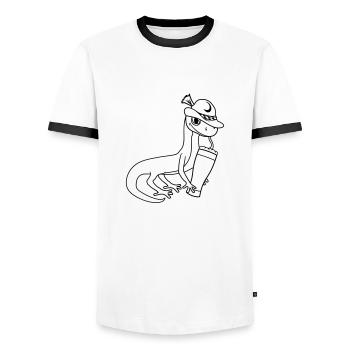 gecko eidechse bier bayern alkohol sau - Männer Kontrast-T-Shirt - Weiß/Schwarz - Vorne - AI Model Female 172 light (172cm) & AI Model Male 178 dark (178cm)