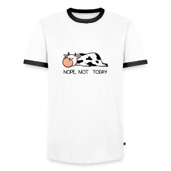 Funny Lazy Cow Calf Nope farmer milk gift - Men's Ringer Shirt - white/black - Front - AI Model Female 172 light (172cm) & AI Model Male 178 dark (178cm)