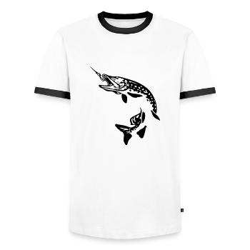 hecht_beisst - Männer Kontrast-T-Shirt - Weiß/Schwarz - Vorne - AI Model Female 172 light (172cm) & AI Model Male 178 dark (178cm)