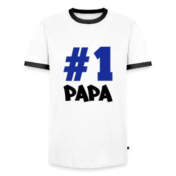 number1_papa02 - Männer Kontrast-T-Shirt - Weiß/Schwarz - Vorne - AI Model Female 172 light (172cm) & AI Model Male 178 dark (178cm)