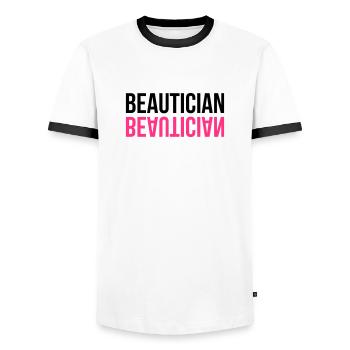 Esthéticienne / Esthétique / Beauté / Esthétique - T-shirt contrasté Homme - blanc/noir - Devant - AI Model Female 172 light (172cm) & AI Model Male 178 dark (178cm)