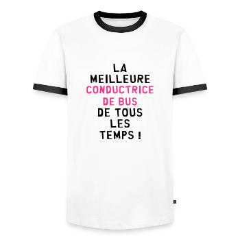 Bus / Conducteur / Chauffeur / Machiniste / Car - T-shirt contrasté Homme - blanc/noir - Devant - AI Model Female 172 light (172cm) & AI Model Male 178 dark (178cm)