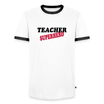 Teacher superhero - T-shirt contrasté Homme - blanc/noir - Devant - AI Model Female 172 light (172cm) & AI Model Male 178 dark (178cm)
