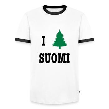 I heart Soumi - Men's Ringer Shirt - white/black - Front - AI Model Female 172 light (172cm) & AI Model Male 178 dark (178cm)