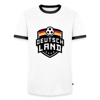 Deutschland Fußball Wappen 04 - Männer Kontrast-T-Shirt - Weiß/Schwarz - Vorne - AI Model Female 172 light (172cm) & AI Model Male 178 dark (178cm)