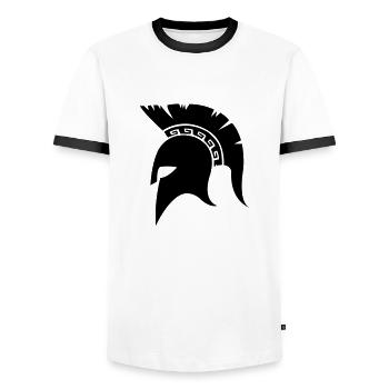 sparta_helm - Men's Ringer Shirt - white/black - Front - AI Model Female 172 light (172cm) & AI Model Male 178 dark (178cm)