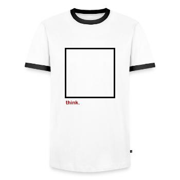 sortir des sentiers battus - T-shirt contrasté Homme - blanc/noir - Devant - AI Model Female 172 light (172cm) & AI Model Male 178 dark (178cm)