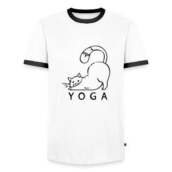 Yoga Katze Katzenyoga süß Katze lustig Namaste cat - Männer Kontrast-T-Shirt - Weiß/Schwarz - Vorne - AI Model Female 172 light (172cm) & AI Model Male 178 dark (178cm)