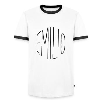 Emilio Geschenk - Männer Kontrast-T-Shirt - Weiß/Schwarz - Vorne - AI Model Female 172 light (172cm) & AI Model Male 178 dark (178cm)