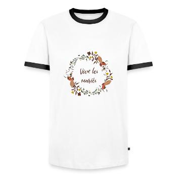 Vive les mariés - T-shirt contrasté Homme - blanc/noir - Devant - AI Model Female 172 light (172cm) & AI Model Male 178 dark (178cm)