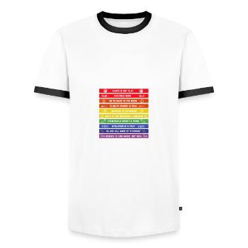 Flat Earth Flat Earth Stand Up For Science - Men's Ringer Shirt - white/black - Front - AI Model Female 172 light (172cm) & AI Model Male 178 dark (178cm)