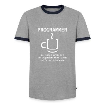 Programmer I Turn Coffee Into Code Gift Developer - Men's Ringer Shirt - grey/navy  - Front - AI Model Female 172 light (172cm) & AI Model Male 178 light (178cm)