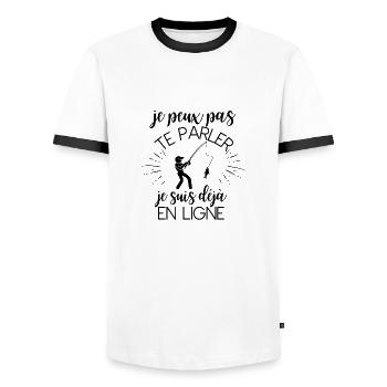 je peux pas te parler je suis déjà en ligne - T-shirt contrasté Homme - blanc/noir - Devant - AI Model Female 172 light (172cm) & AI Model Male 178 dark (178cm)