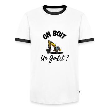 on boit un godet - T-shirt contrasté Homme - blanc/noir - Devant - AI Model Female 172 light (172cm) & AI Model Male 178 dark (178cm)