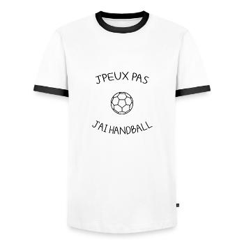 J'peux pas j'ai handball hand tee shirt sport - T-shirt contrasté Homme - blanc/noir - Devant - AI Model Female 172 light (172cm) & AI Model Male 178 dark (178cm)