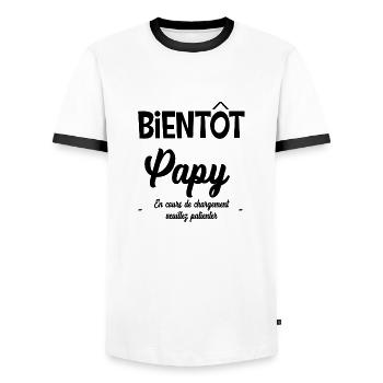 Bientôt papy veuillez patienter - T-shirt contrasté Homme - blanc/noir - Devant - AI Model Female 172 light (172cm) & AI Model Male 178 dark (178cm)