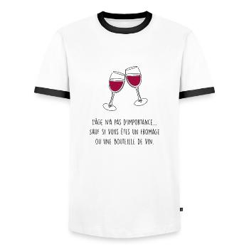 Anniversaire vin fromage - T-shirt contrasté Homme - blanc/noir - Devant - AI Model Female 172 light (172cm) & AI Model Male 178 dark (178cm)