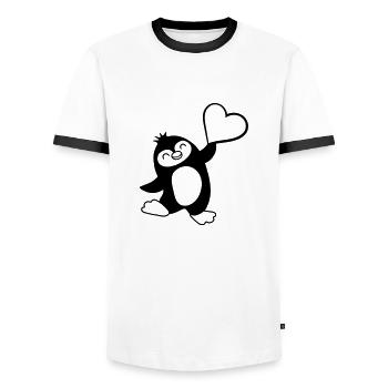 Heart-pointing friendly penguin - Men's Ringer Shirt - white/black - Front - AI Model Female 172 light (172cm) & AI Model Male 178 dark (178cm)