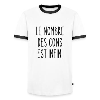 le nombre des cons est infini - T-shirt contrasté Homme - blanc/noir - Devant - AI Model Female 172 light (172cm) & AI Model Male 178 dark (178cm)