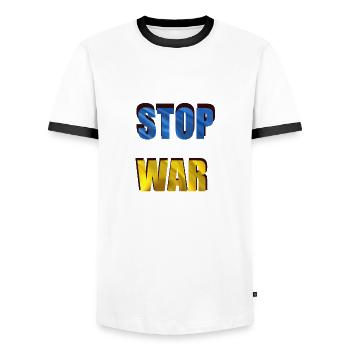 STOP À LA GUERRE - T-shirt contrasté Homme - blanc/noir - Devant - AI Model Female 172 light (172cm) & AI Model Male 178 dark (178cm)