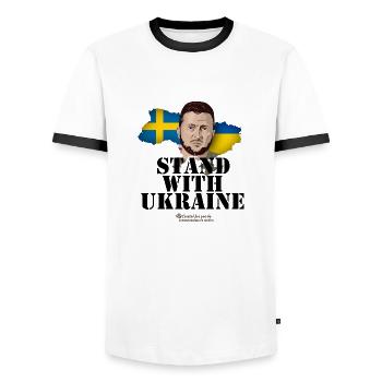 Ukraine Suède - T-shirt contrasté Homme - blanc/noir - Devant - AI Model Female 172 light (172cm) & AI Model Male 178 dark (178cm)