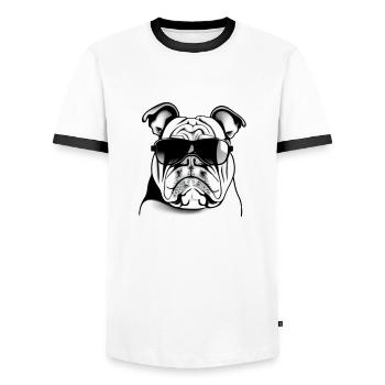 Chiens bouledogues avec lunettes de soleil motif cool - T-shirt contrasté Homme - blanc/noir - Devant - AI Model Female 172 light (172cm) & AI Model Male 178 dark (178cm)