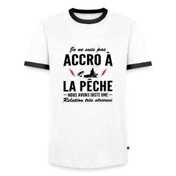 je ne suis pas accro à la pêche / humour pêche - T-shirt contrasté Homme - blanc/noir - Devant - AI Model Female 172 light (172cm) & AI Model Male 178 dark (178cm)