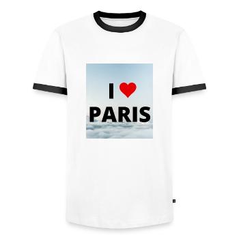I LOVE PARIS 2 - Men's Ringer Shirt - white/black - Front - AI Model Female 172 light (172cm) & AI Model Male 178 dark (178cm)