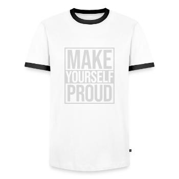 make yourself proud Zitat - Männer Kontrast-T-Shirt - Weiß/Schwarz - Vorne - AI Model Female 172 light (172cm) & AI Model Male 178 dark (178cm)