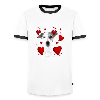 Jack Russell with hearts - Men's Ringer Shirt - white/black - Front - AI Model Female 172 light (172cm) & AI Model Male 178 dark (178cm)