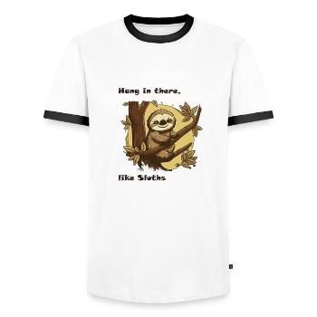 Bleiben Sie dran - Männer Kontrast-T-Shirt - Weiß/Schwarz - Vorne - AI Model Female 172 light (172cm) & AI Model Male 178 dark (178cm)