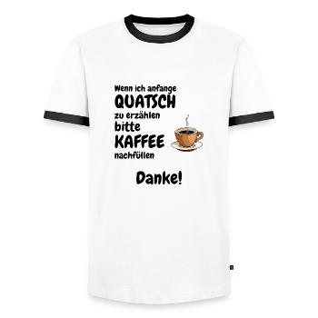 Bitte Kaffee nachfüllen - Männer Kontrast-T-Shirt - Weiß/Schwarz - Vorne - AI Model Female 172 light (172cm) & AI Model Male 178 dark (178cm)