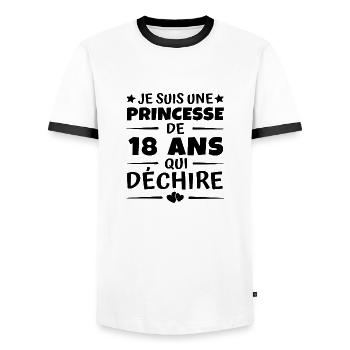 princesse de 18 ans / anniversaire 18 ans - T-shirt contrasté Homme - blanc/noir - Devant - AI Model Female 172 light (172cm) & AI Model Male 178 dark (178cm)