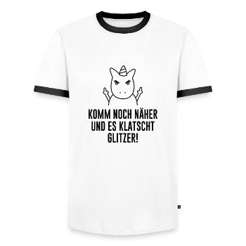 Einhorn klatscht Glitzer lustiges Regenbogen - Männer Kontrast-T-Shirt - Weiß/Schwarz - Vorne - AI Model Female 172 light (172cm) & AI Model Male 178 dark (178cm)