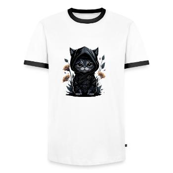 Go on adventures with the ninja cat - Men's Ringer Shirt - white/black - Front - AI Model Female 172 light (172cm) & AI Model Male 178 dark (178cm)