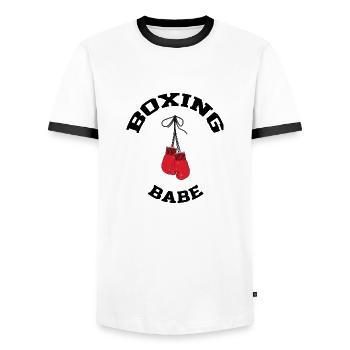 je peux pas j'ai BOXE BEST-SELLER 🌟🌟 - T-shirt contrasté Homme - blanc/noir - Devant - AI Model Female 172 light (172cm) & AI Model Male 178 dark (178cm)