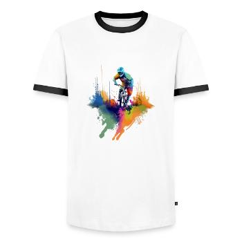 Mountain biking Loic - Men's Ringer Shirt - white/black - Front - AI Model Female 172 light (172cm) & AI Model Male 178 dark (178cm)