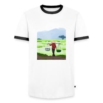 Vietnam Viet Bauern Reisfeld Flagge I Geschenk - Männer Kontrast-T-Shirt - Weiß/Schwarz - Vorne - AI Model Female 172 light (172cm) & AI Model Male 178 dark (178cm)