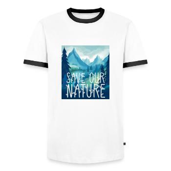 Protects our nature - Men's Ringer Shirt - white/black - Front - AI Model Female 172 light (172cm) & AI Model Male 178 dark (178cm)