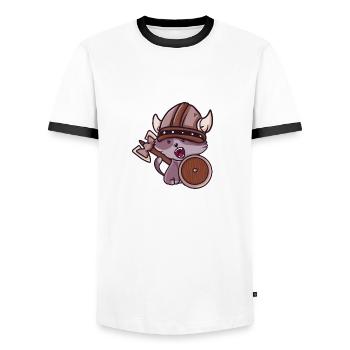 Wikinger Katze Kinder Valhalla Krieger - Männer Kontrast-T-Shirt - Weiß/Schwarz - Vorne - AI Model Female 172 light (172cm) & AI Model Male 178 dark (178cm)